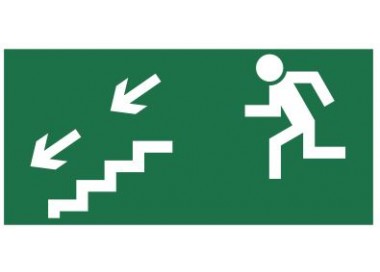 Znak kierunek do wyjścia drogi ewakuacyjnej schodami w dół (na lewo) (105)