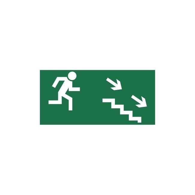 Znak kierunek do wyjścia drogi ewakuacyjnej schodami w dół (na prawo) (106)