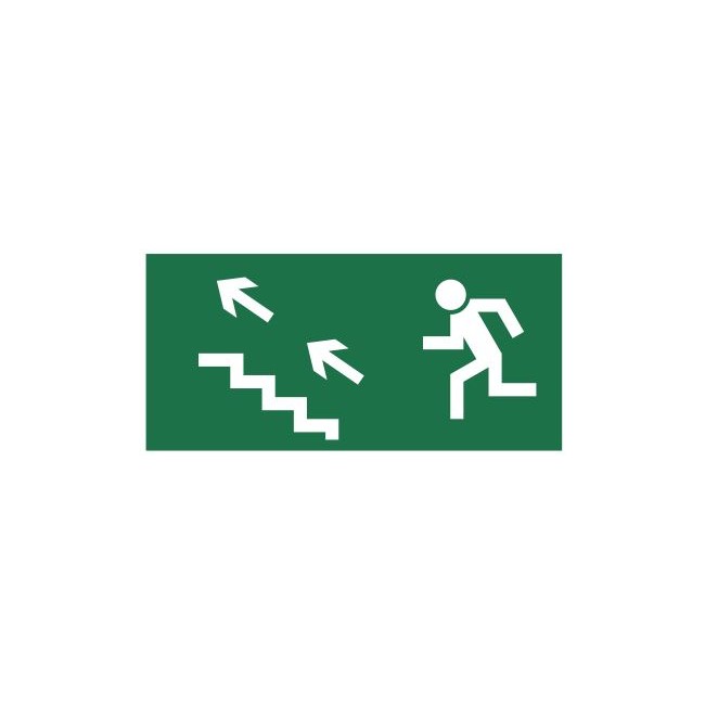 Znak kierunek do wyjścia drogi ewakuacyjnej schodami w górę (na lewo) (107)