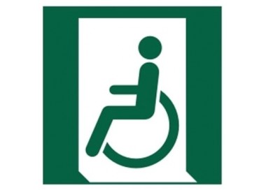 Znak wyjście ewakuacyjne dla osób niezdolnych do chodzenia lub z zaburzeniami chodzenia (po lewej) (E26)