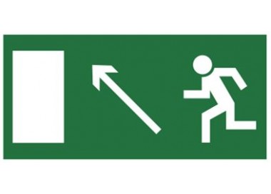 Znak kierunek do wyjścia drogi ewakuacyjnej w górę w lewo (znak uzupełniający) (101-03)