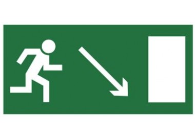 Znak kierunek do wyjścia drogi ewakuacyjnej w dół w prawo (znak uzupełniający) (102-02)