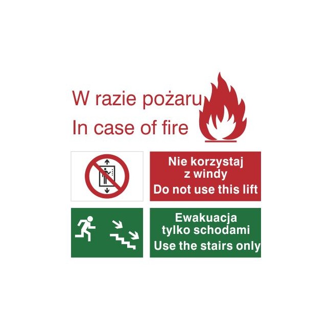 Znak zakaz korzystania z windy w razie pożaru (154)