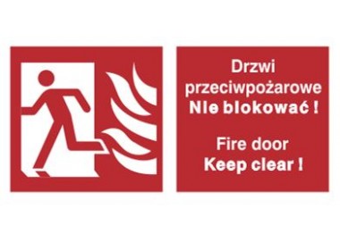 Znak drzwi przeciwpożarowe. Nie blokować! Fire door keep clear! (w lewo) (217-05)