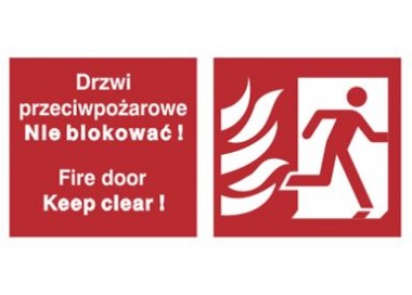 Znak drzwi przeciwpożarowe. Nie blokować! Fire door keep clear! (w prawo) (217-50)