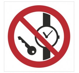 Znak zakaz wstępu z przedmiotami metalowymi i zegarkami (636)
