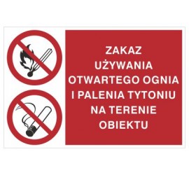Znak zakaz używania otwartego ognia i palenia tytoniu na terenie całego obiektu (209-09)