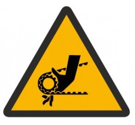 Znak uwaga! Niebezpieczeństwo wciągnięcia przez łańcuch, przekładnię lub pas (342)
