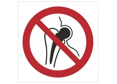 Znak zakaz wstępu z metalowymi implantami (P14)