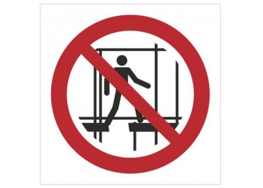 Znak zakaz używania niekompletnego rusztowania (P25)