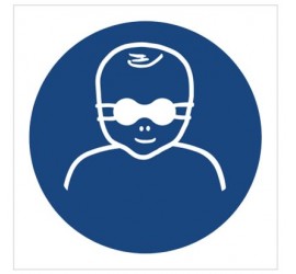 Znak nakaz ochrony wzroku dzieci przyciemnianymi okularami ochronnymi (M25)