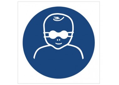Znak nakaz ochrony wzroku dzieci przyciemnianymi okularami ochronnymi (M25)